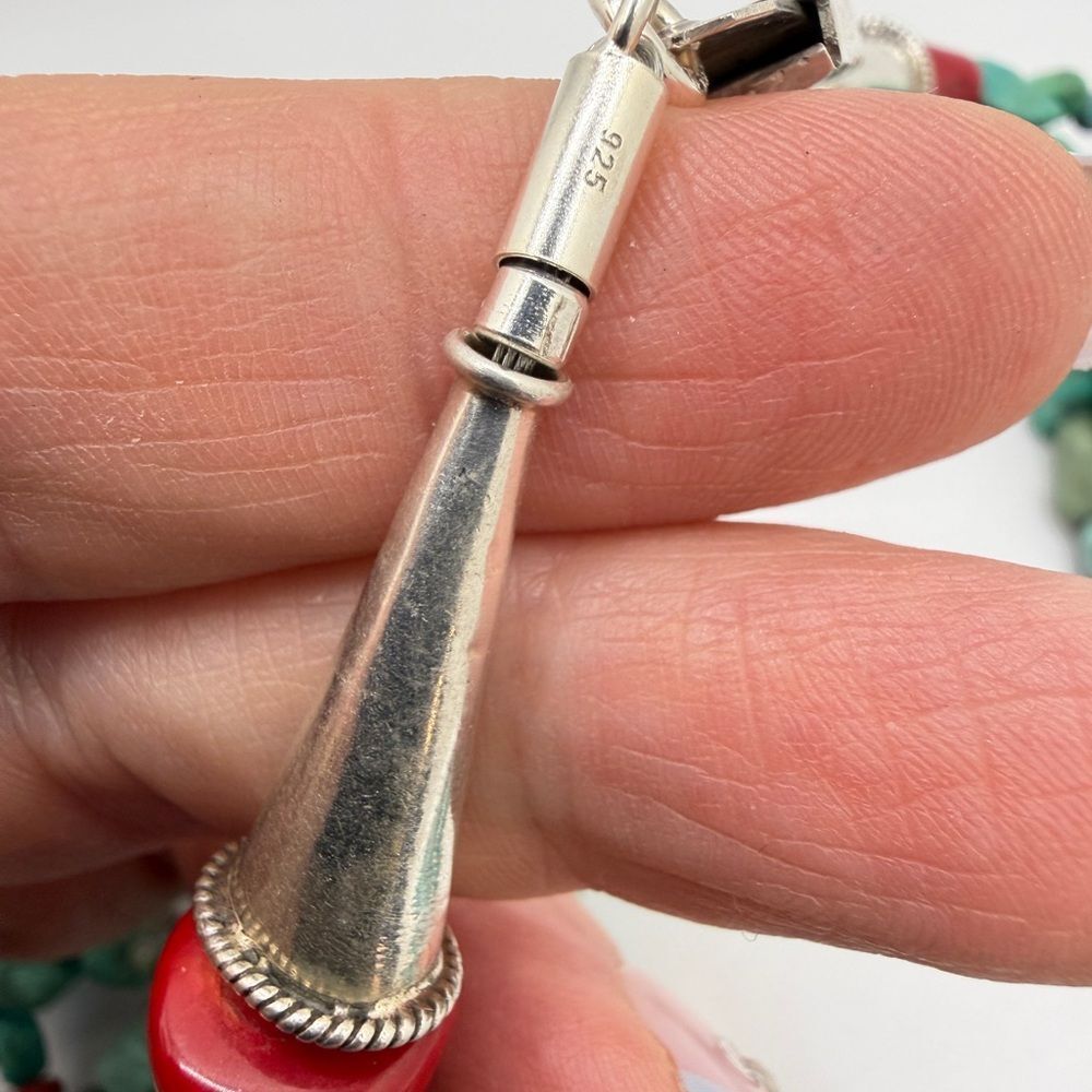 AMAZING ~20" 5 strands of Coral, Silver, TURQUOISE beads w/ VTG 925 TAXCO clasp! - Picture 6 of 13